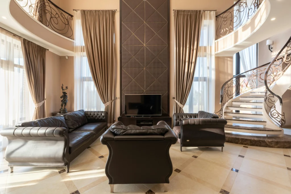 A custom window treatments for tall windows.